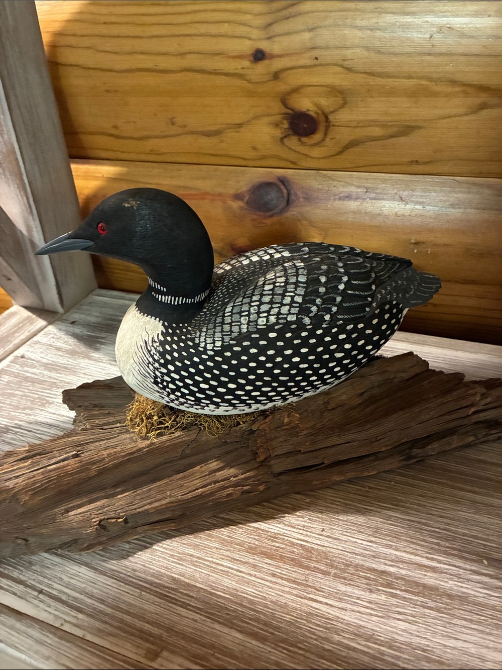Vintage Loon Decoy Figurine Hand Painted Black & White Bird Decor Rustic Cabin - Picture 7 of 12